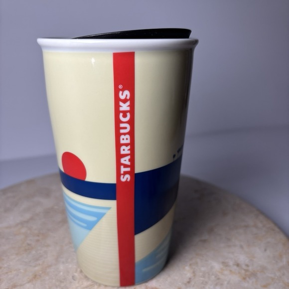 Starbucks Coffee California Beach Sunset Ceramic Travel Tumbler Mug 12 oz w/ Lid - Picture 4 of 9